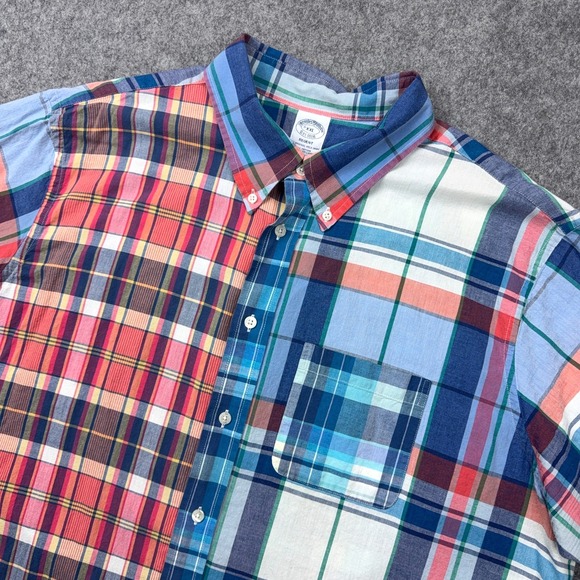 Brooks Brothers Other - Brooks Brothers Shirt Mens XXL Blue Red Plaid Patchwork Short Sleeve Button Down